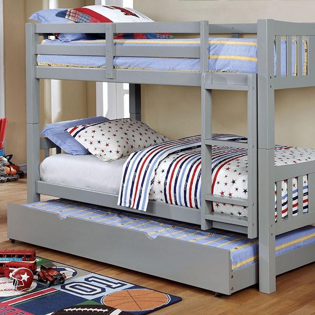 Cameron Dark Walnut, White & Gray Full/Full Bunk Bed - Inland Furniture (San Bernardino, CA)