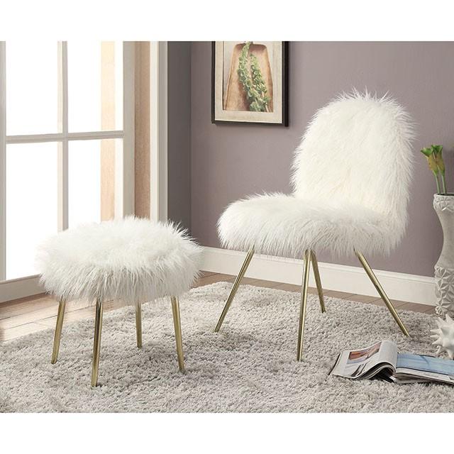 Caoimhe White/Gold Ottoman - Inland Furniture (San Bernardino, CA)