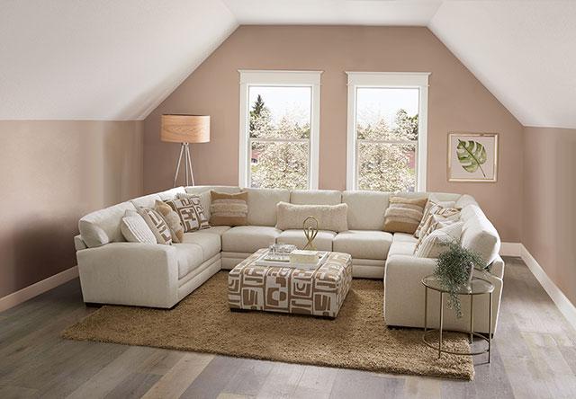 CARLETON Ottoman, Ivory/Tan - Inland Furniture (San Bernardino, CA)