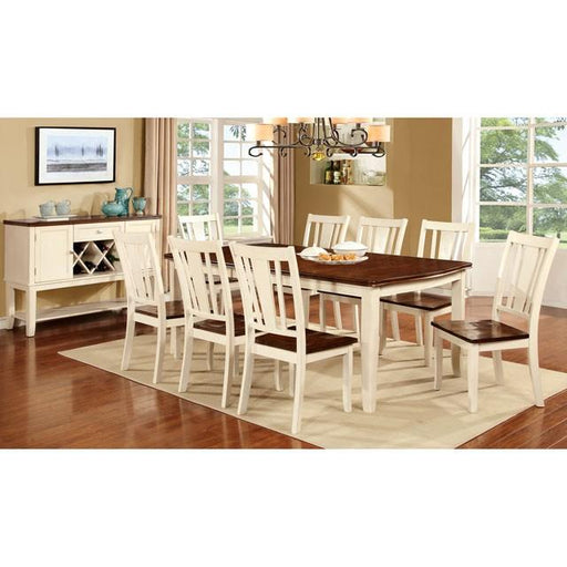 DOVER Vintage White/Cherry Dining Table w/ 18" Leaf - Inland Furniture (San Bernardino, CA)