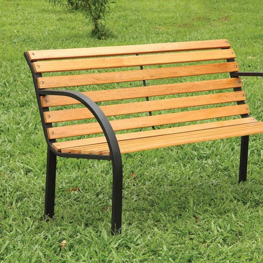 DUMAS Oak/Black Patio Wooden Bench - Inland Furniture (San Bernardino, CA)