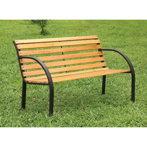 DUMAS Oak/Black Patio Wooden Bench - Inland Furniture (San Bernardino, CA)