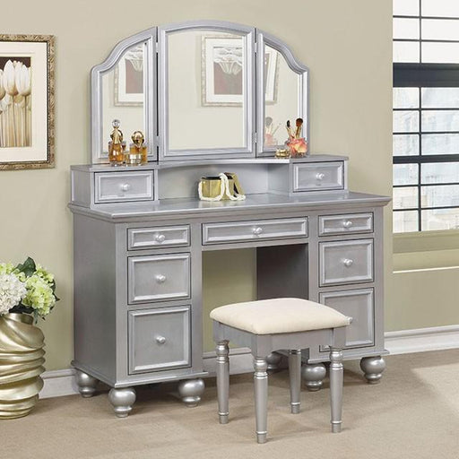 ATHY Silver Vanity w/ Stool - Inland Furniture (San Bernardino, CA)