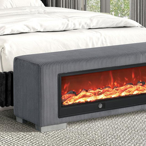 Elnath Bench w/ Visual Wood Log Fireplace Gray - Inland Furniture (San Bernardino, CA)