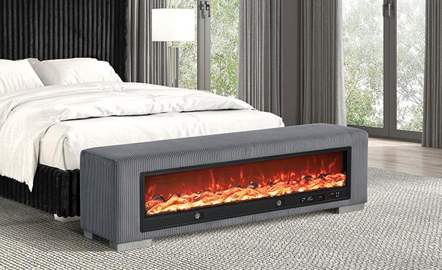 Elnath Bench w/ Visual Wood Log Fireplace Gray - Inland Furniture (San Bernardino, CA)