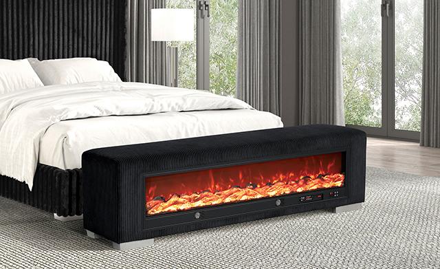 Elnath Bench w/ Visual Wood Log Fireplace Gray - Inland Furniture (San Bernardino, CA)