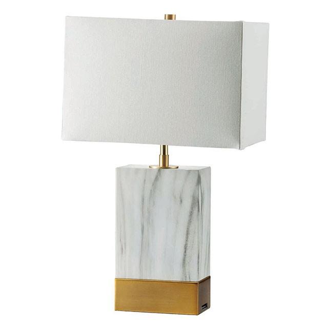 Faith White Marble/Gold 20"H White Marble Gold Table Lamp - Inland Furniture (San Bernardino, CA)