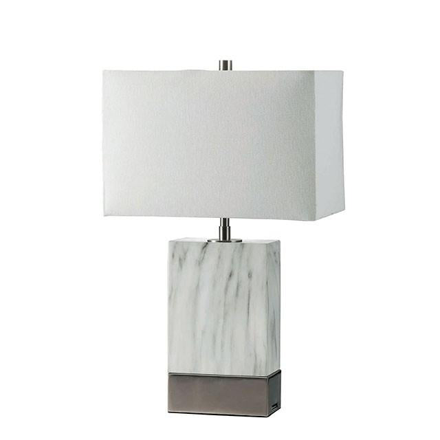 Faith White Marble/Silver 20"H White Marble Steel Table Lamp - Inland Furniture (San Bernardino, CA)