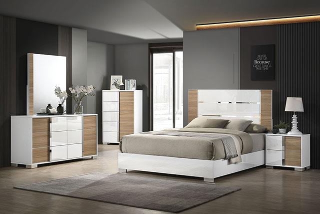 ERLANGEN Cal.King & E.King Bed, White/Natural - Inland Furniture (San Bernardino, CA)
