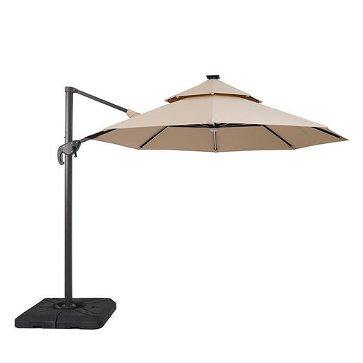 Fera 10 Ft Round Umbrella w/ LED Bulb + 37" Large Base - Inland Furniture (San Bernardino, CA)