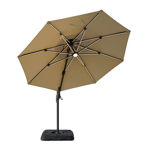 Fera 10 Ft Round Umbrella w/ LED Bulb + 37" Large Base - Inland Furniture (San Bernardino, CA)