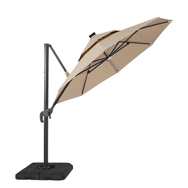 Fera 10 Ft Round Umbrella w/ LED Bulb + 37" Large Base - Inland Furniture (San Bernardino, CA)