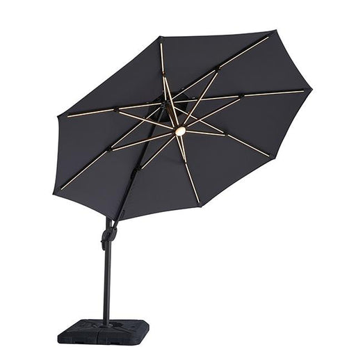 Fera 10 Ft Round Umbrella w/ LED Bulb + 37" Large Base - Inland Furniture (San Bernardino, CA)