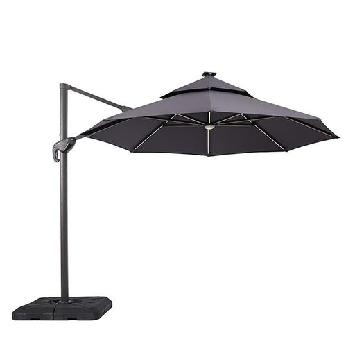 Fera 10 Ft Round Umbrella w/ LED Bulb + 37" Large Base - Inland Furniture (San Bernardino, CA)