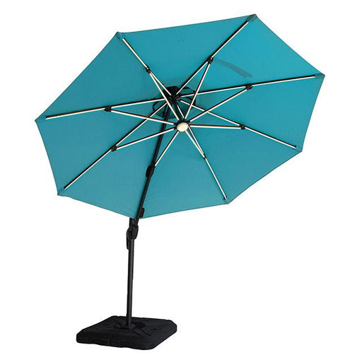 Fera 10 Ft Round Umbrella w/ LED Bulb + 37" Large Base - Inland Furniture (San Bernardino, CA)