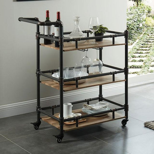 Aylmer Sand Black/Natural Serving Cart - Inland Furniture (San Bernardino, CA)
