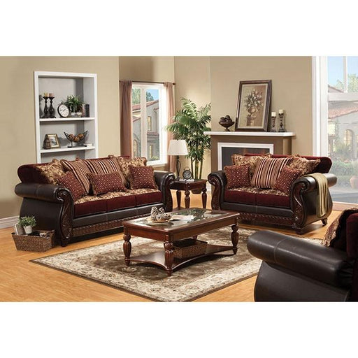 Franklin Burgundy/Espresso Sofa, Burgundy - Inland Furniture (San Bernardino, CA)