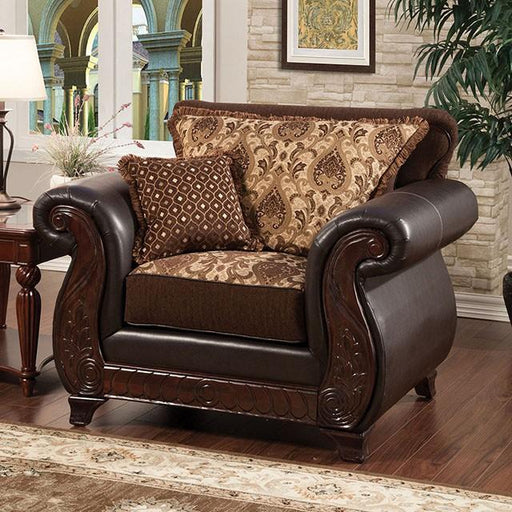 Franklin Dark Brown/Tan Chair With Pu In Brown - Inland Furniture (San Bernardino, CA)