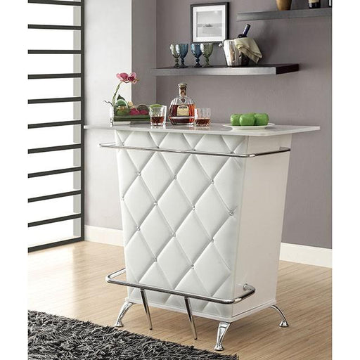 Fuero White/Chrome Bar Table (K/D) - Inland Furniture (San Bernardino, CA)