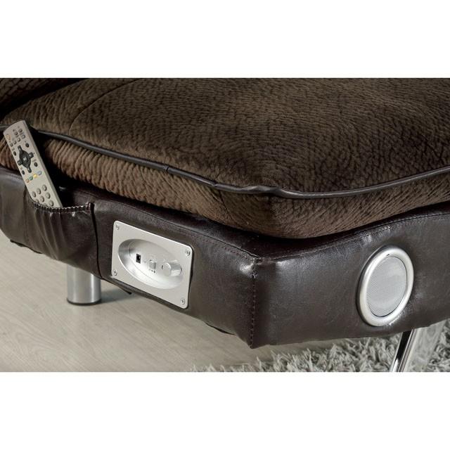 GALLAGHER Dark Brown/Chrome Futon Sofa w/ Bluetooth Speaker, Brown - Inland Furniture (San Bernardino, CA)