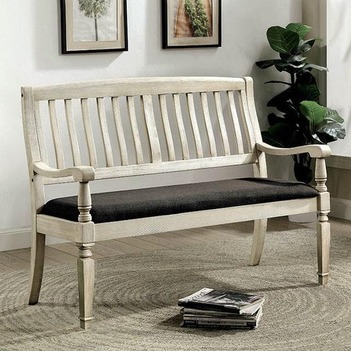 Georgia Antique White/Gray Love Seat Bench - Inland Furniture (San Bernardino, CA)