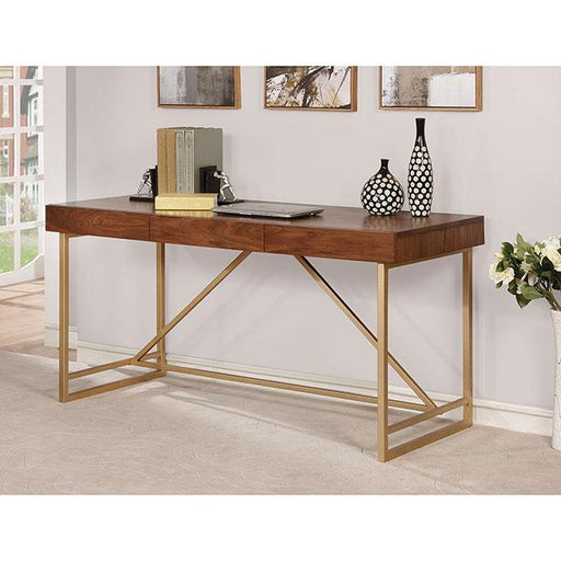 Halstein Light Walnut/Gold Desk - Inland Furniture (San Bernardino, CA)