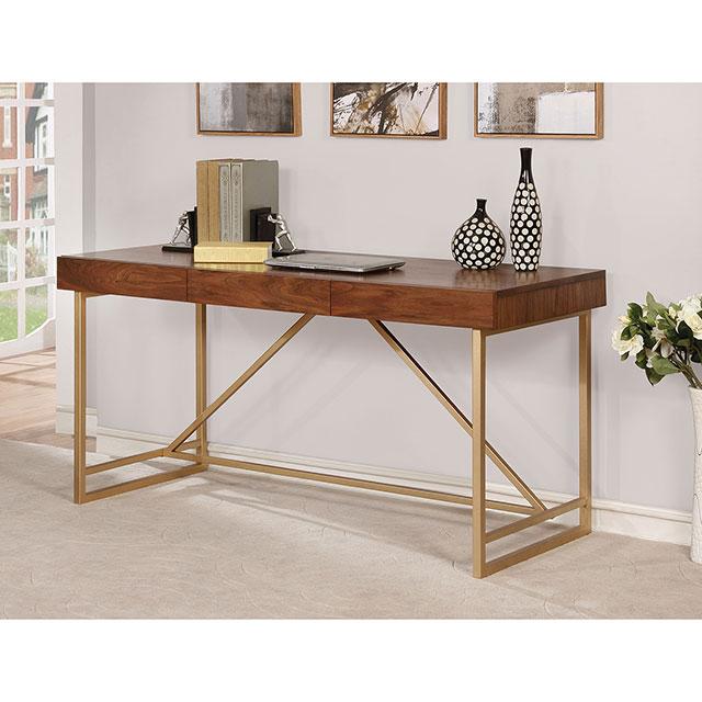 Halstein Light Walnut/Gold Desk - Inland Furniture (San Bernardino, CA)