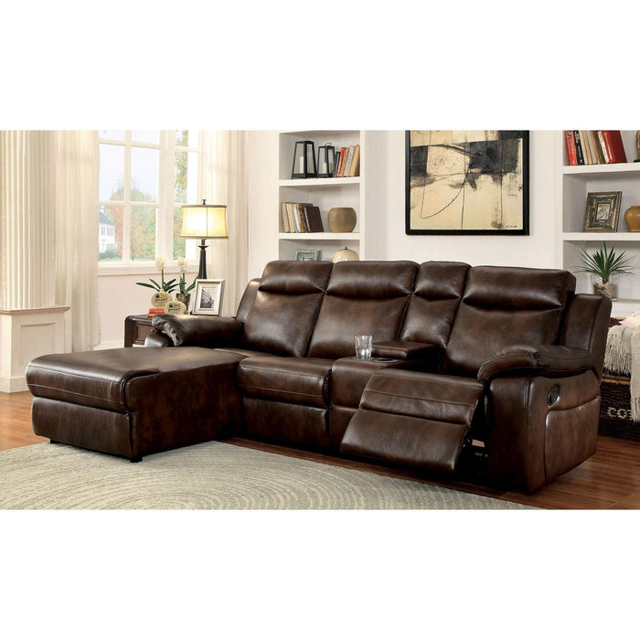 Hardy Brown Sectional w/ Console, Brown - Inland Furniture (San Bernardino, CA)