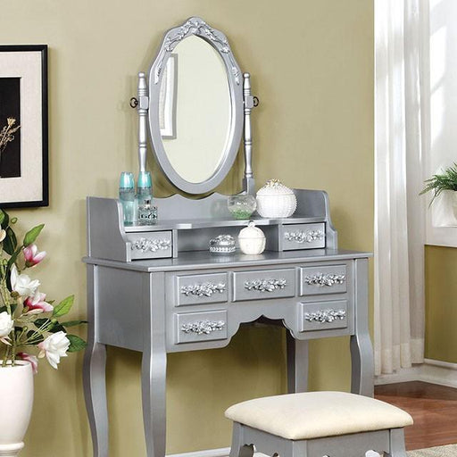 Harriet Silver Vanity w/ Stool - Inland Furniture (San Bernardino, CA)