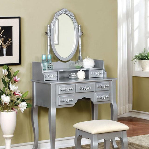 Harriet Silver Vanity w/ Stool - Inland Furniture (San Bernardino, CA)