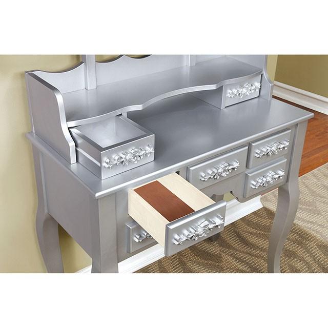 Harriet Silver Vanity w/ Stool - Inland Furniture (San Bernardino, CA)