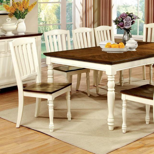 HARRISBURG Vintage White/Dark Oak Dining Table w/ 18" Butterfly Leaf - Inland Furniture (San Bernardino, CA)