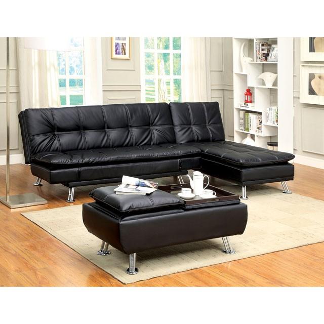 HAUSER II Black/Chrome Ottoman, Black - Inland Furniture (San Bernardino, CA)