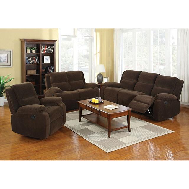 Haven Dark Brown Love Seat w/ 2 Recliners - Inland Furniture (San Bernardino, CA)