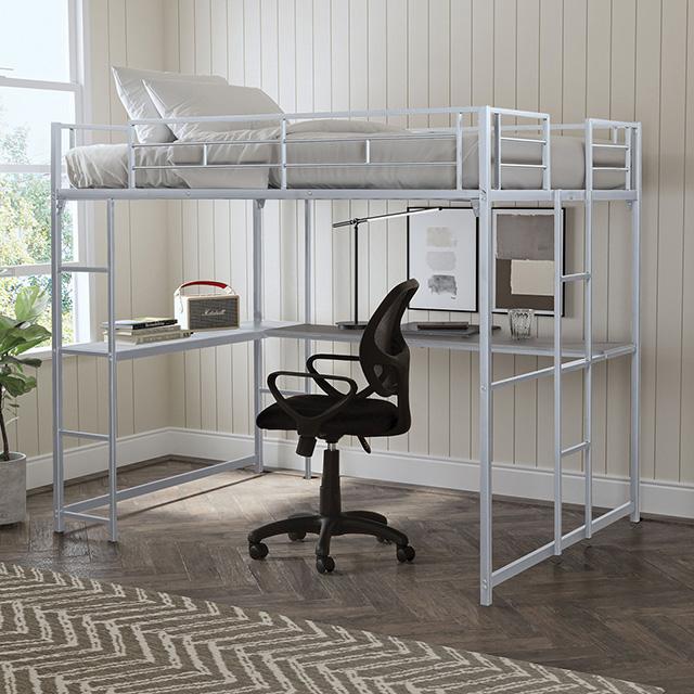 Cybill Full Loft Bed White, Silver, & Black - Inland Furniture (San Bernardino, CA)
