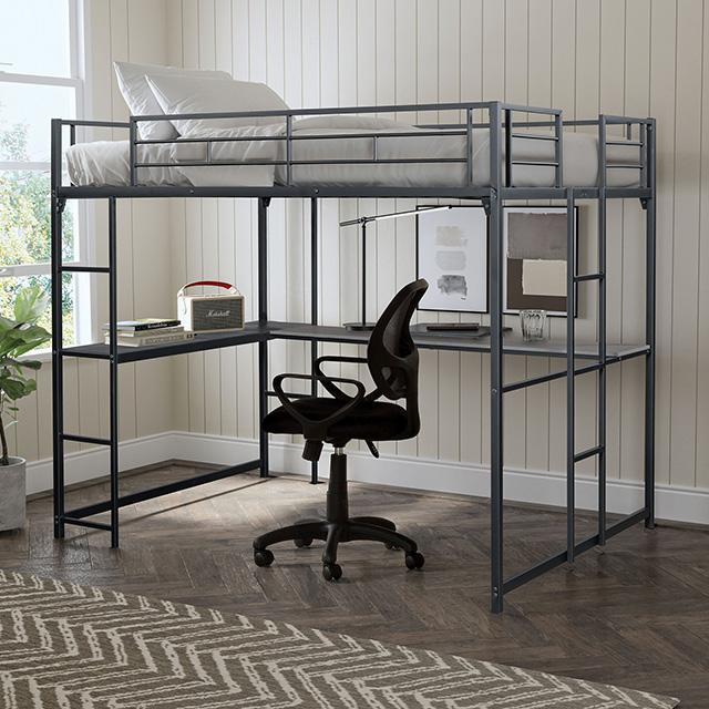 Cybill Full Loft Bed White, Silver, & Black - Inland Furniture (San Bernardino, CA)