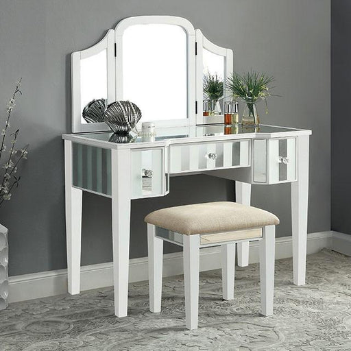 Cyndi White Vanity w/ Stool - Inland Furniture (San Bernardino, CA)