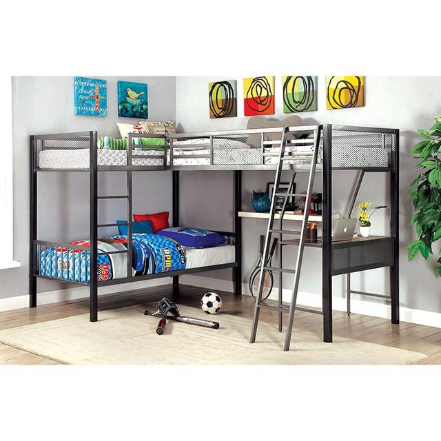 BALLARAT Silver Triple Twin Bunk Bed w/ Desk - Inland Furniture (San Bernardino, CA)