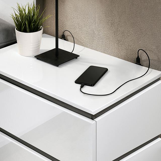 BIRSFELDEN Night Stand w/ USB, White - Inland Furniture (San Bernardino, CA)