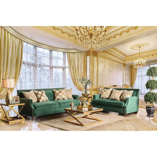 VERDANTE Emerald Green/Gold Sofa - Inland Furniture (San Bernardino, CA)