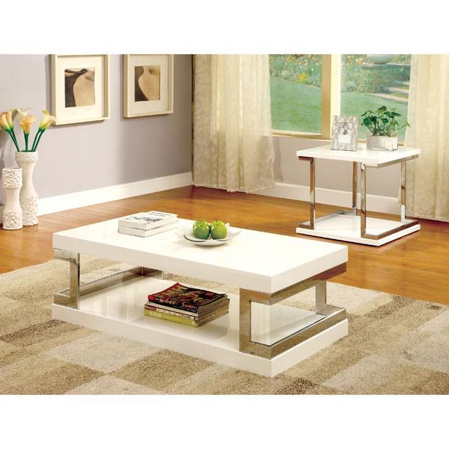 MEDA White/Chrome End Table, White - Inland Furniture (San Bernardino, CA)