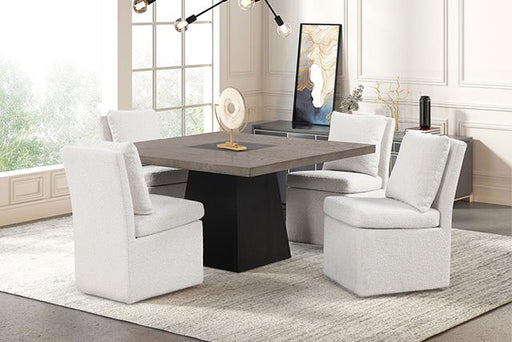 Broager 5 Pc Dining Table Set (White Swivel Chairs) - Inland Furniture (San Bernardino, CA)
