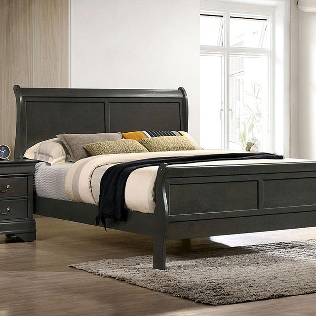 Louis Philippe E.King Bed Black, Cherry, & Gray - Inland Furniture (San Bernardino, CA)
