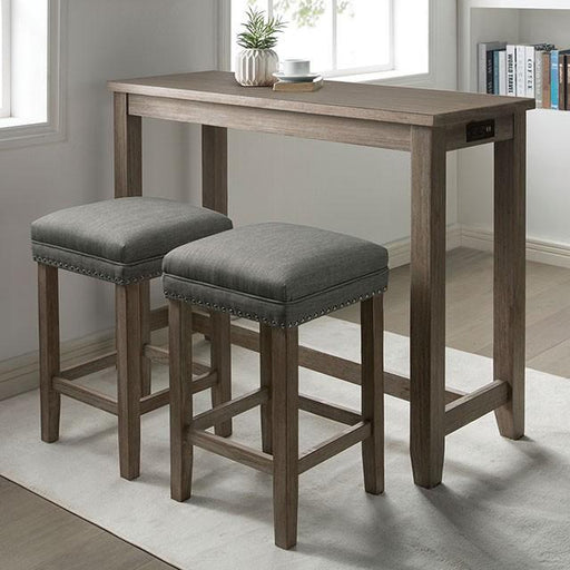 CAERLEON 3 Pc. Counter Ht. Table Set, Wire-brushed Gray - Inland Furniture (San Bernardino, CA)