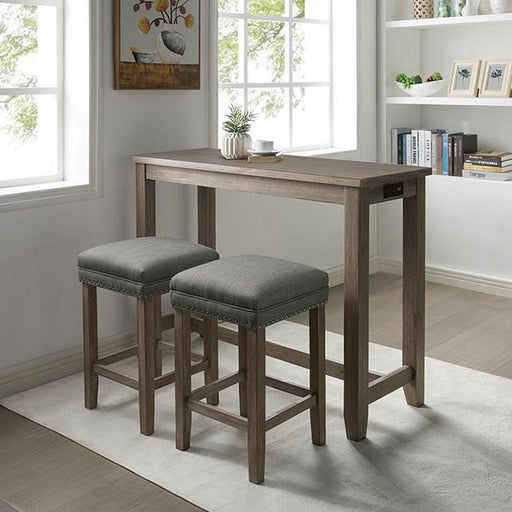 CAERLEON 3 Pc. Counter Ht. Table Set, Wire-brushed Gray - Inland Furniture (San Bernardino, CA)
