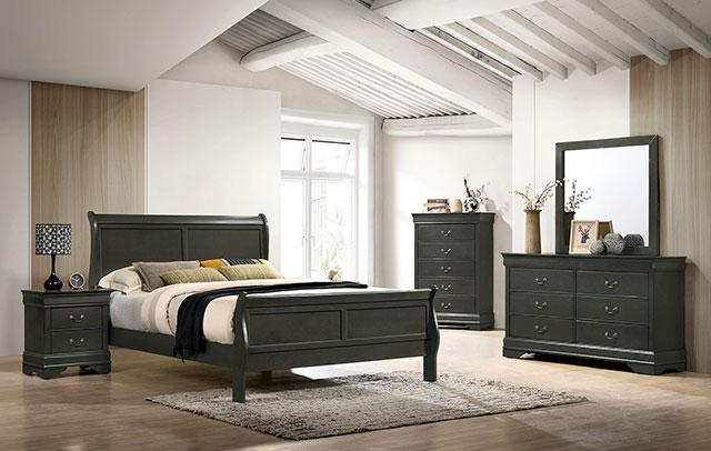Louis Philippe E.King Bed Black, Cherry, & Gray - Inland Furniture (San Bernardino, CA)