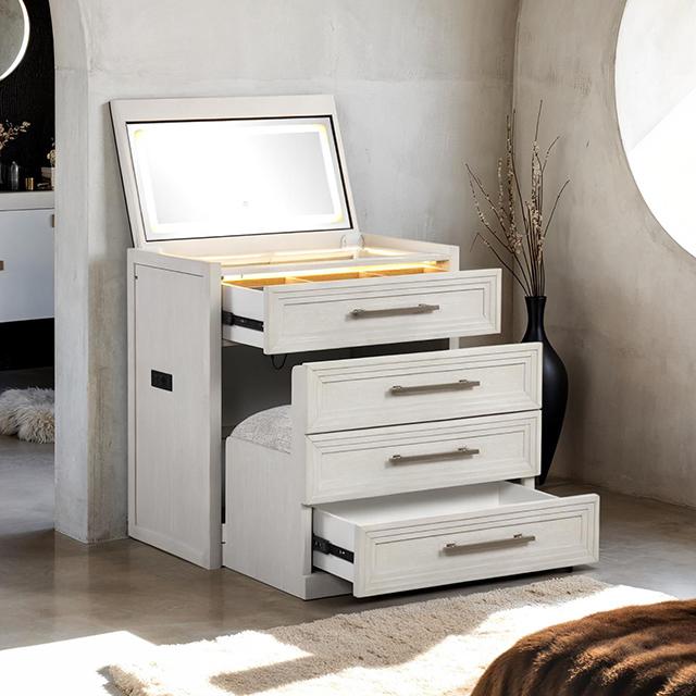 Ashbourne Bedside Vanity Set with Stool Contemporary - Inland Furniture (San Bernardino, CA)