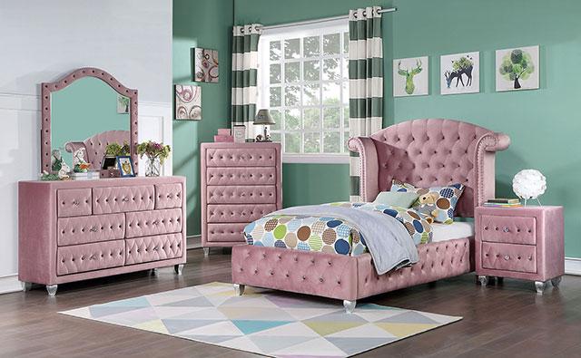 Zohar Queen & Twin Bed Black, Grey, & Pink - Inland Furniture (San Bernardino, CA)
