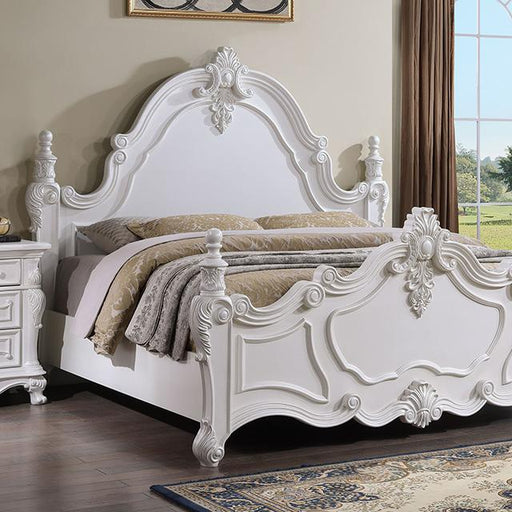 Francione E.King & Queen Bed White & Chrome - Inland Furniture (San Bernardino, CA)