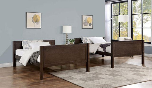 STAMOS Full/Full, Twin/Full, & Twin/twin Bunk Bed, Walnut - Inland Furniture (San Bernardino, CA)